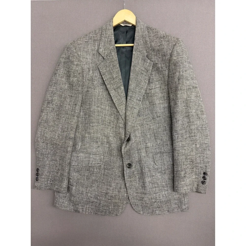 TravelSmith Mens Blazer Sport Coat Gray Black Textured 2 Button Lined 40 R 2757
